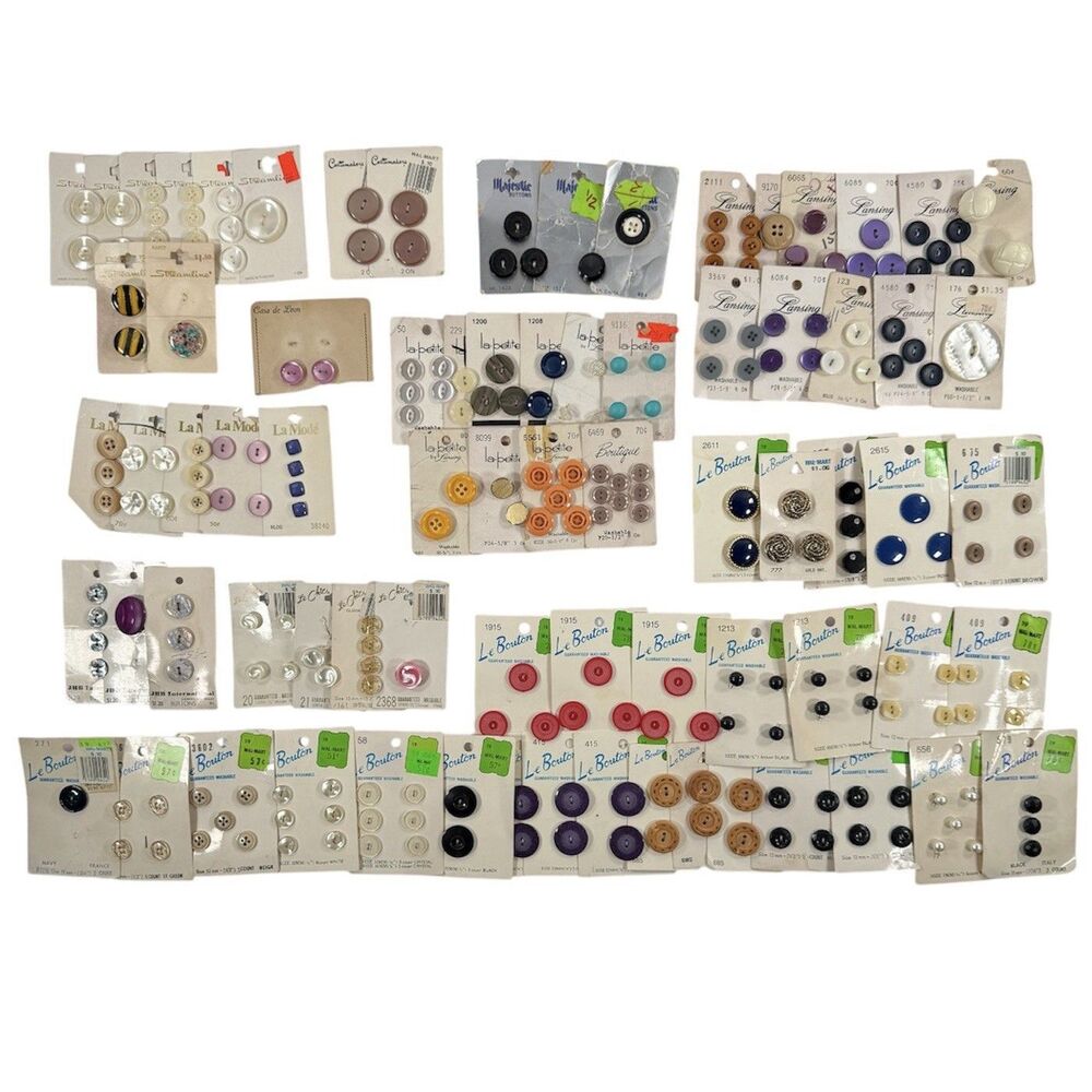 Vintage Carded Buttons Lot of 75 Cards Multi Styles Colors Sizes Sew Craft New